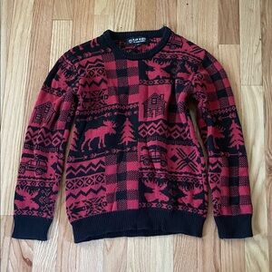 Kiel James Patrick Red and Black Crewneck Sweater